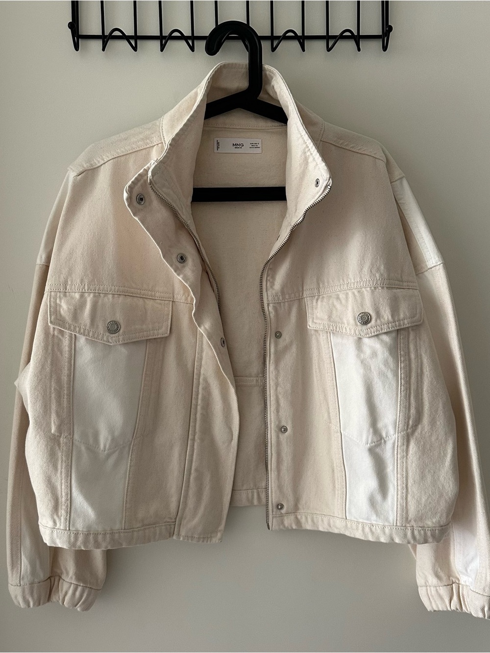 Mango Two-Tone Cream and White Denim Jacket